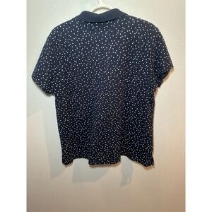 LL Bean Misses Slightly Fitted Polo Shirt Navy Blue White Polka Dots XL Regular